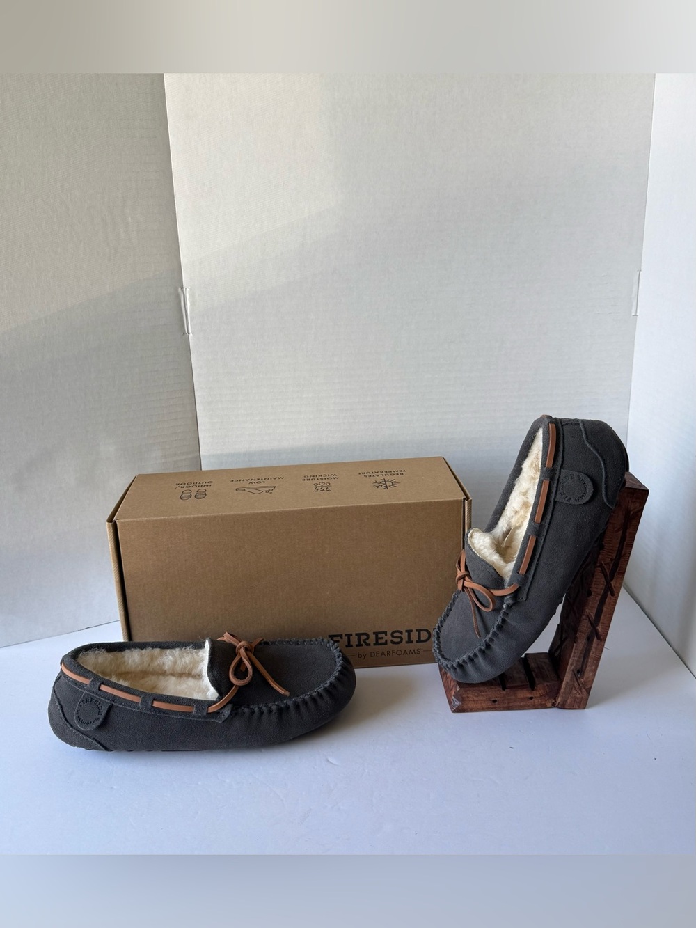 Fireside By Dearfoams Boater Moccasin 100% Genuine Australian Shearling Women 9